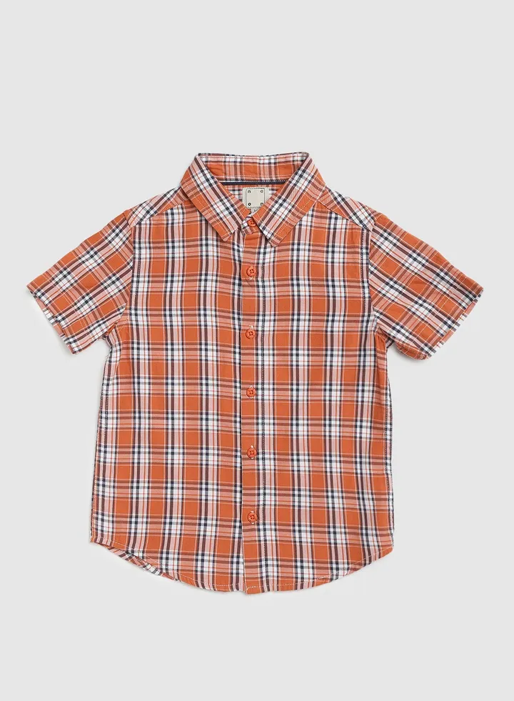 Boys Shirt Collar Neck Orange/white