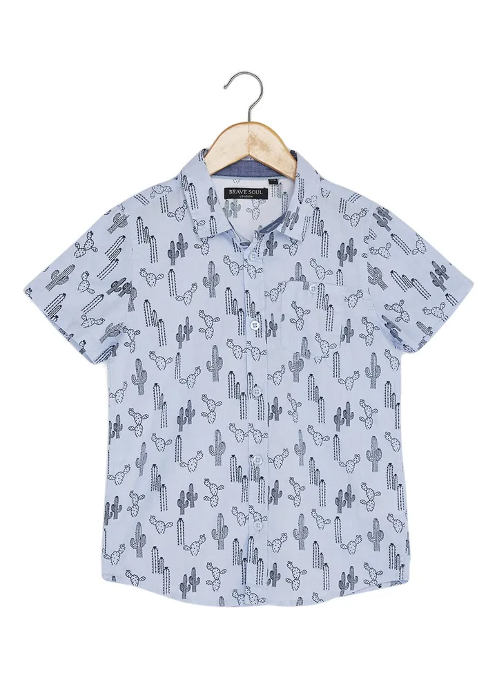 Kids Printed Short Sleeve Shirt Sky Blue/Black