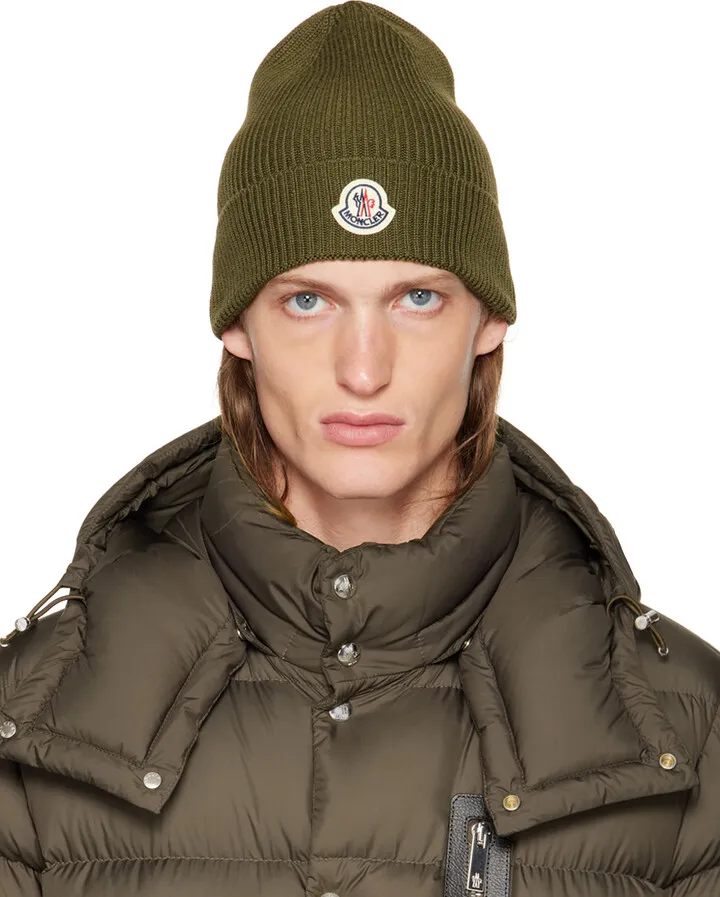 Moncler Green Rolled Brim Beanie