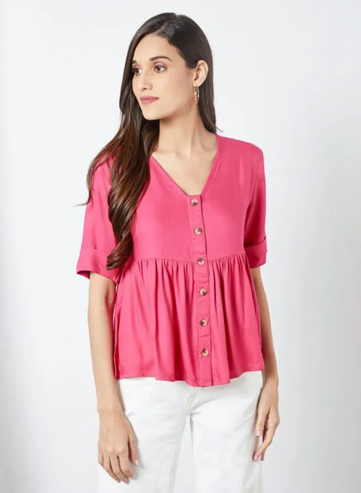 Buttoned Peplum Top Dusty Pink