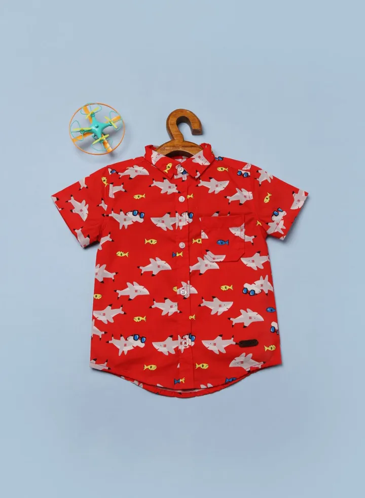Casual Printed Shirt Red Aop