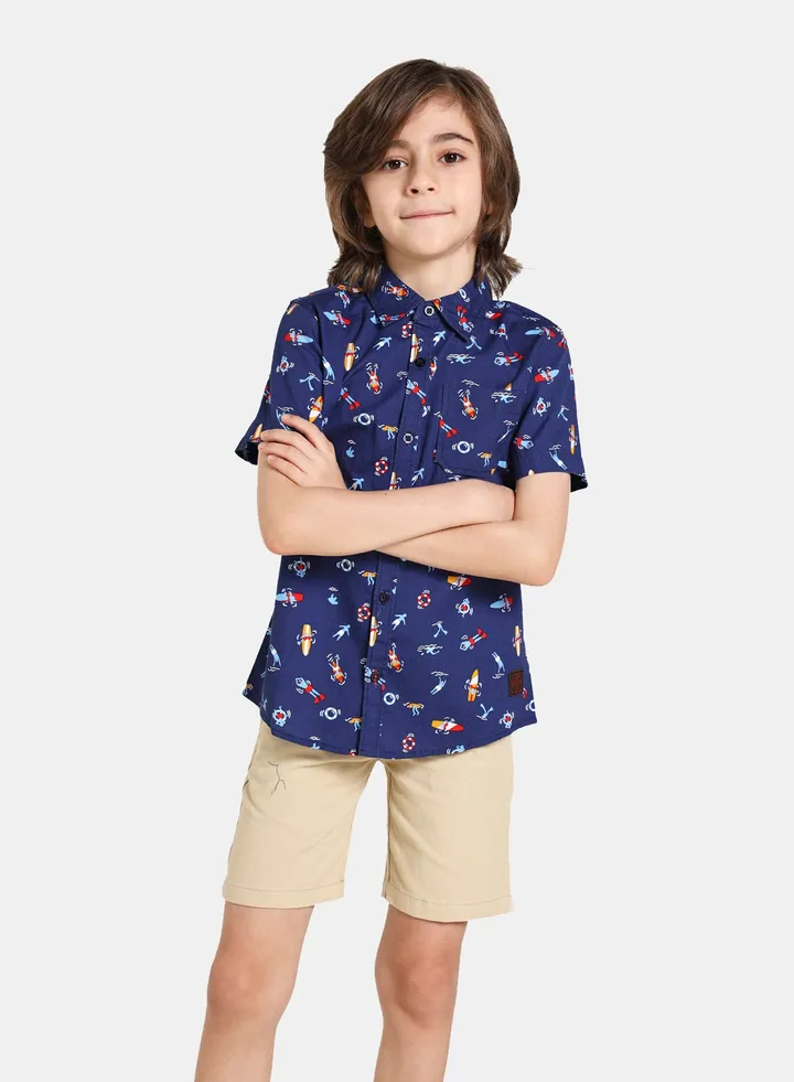Casual Printed Shirt Blue Aop