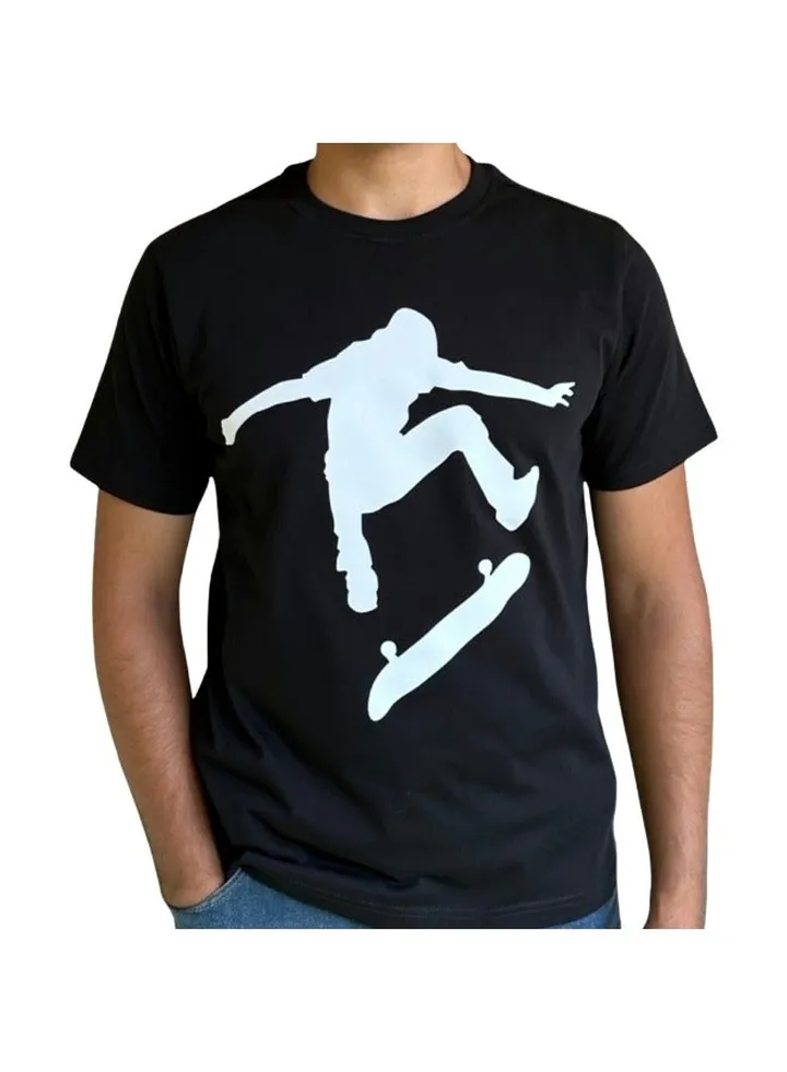 Horse Polo Round Neck T-Shirt Black Printed, Skateboarding