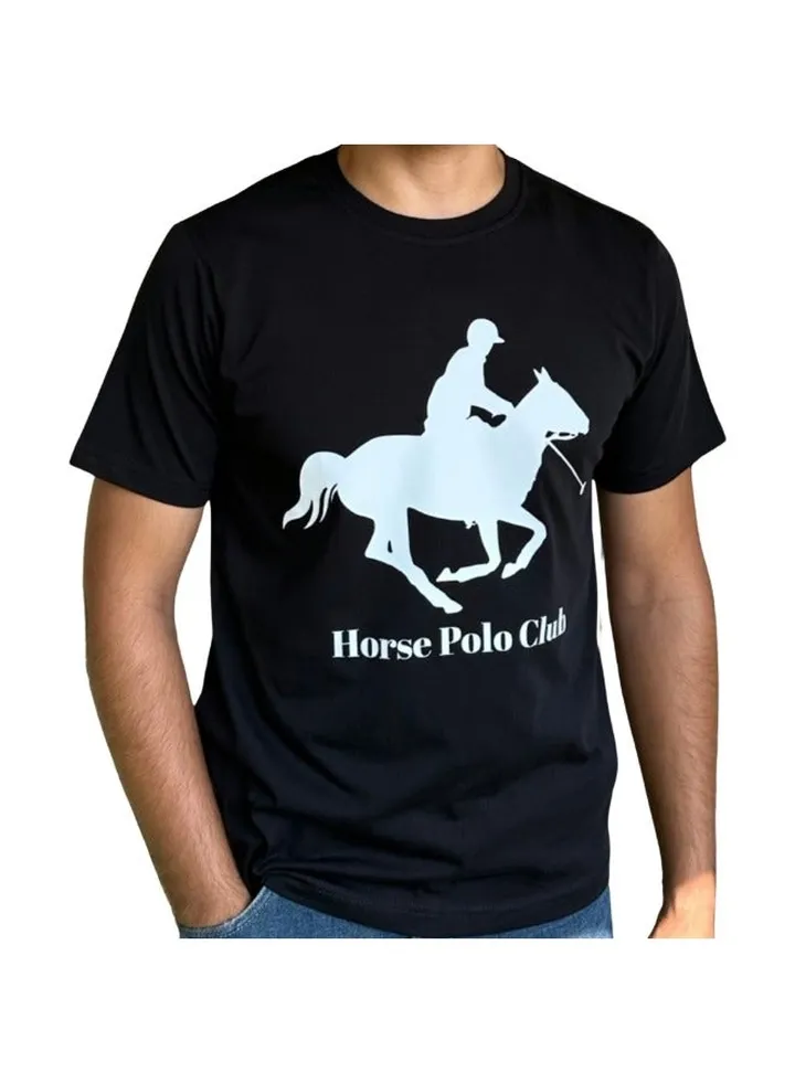 Horse Polo Round Neck T-Shirt Black Printed, HP Club