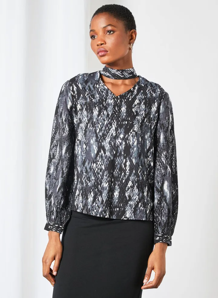 Long Sleeves Blouse Black/Grey