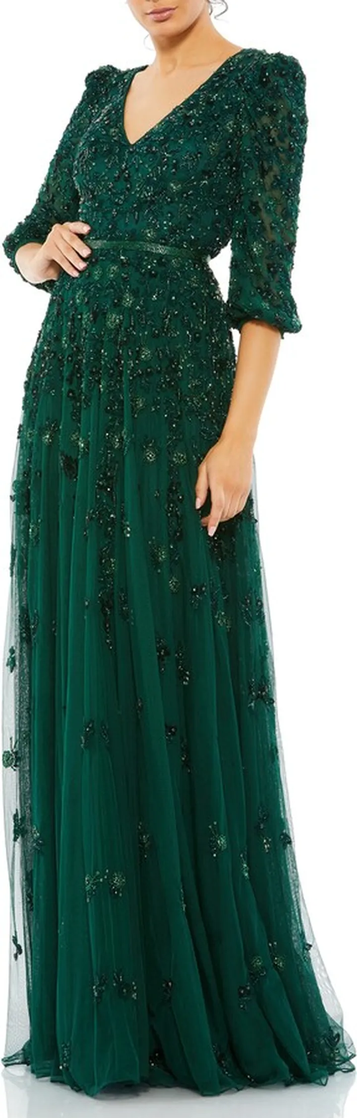 Beaded Floral A-Line Gown