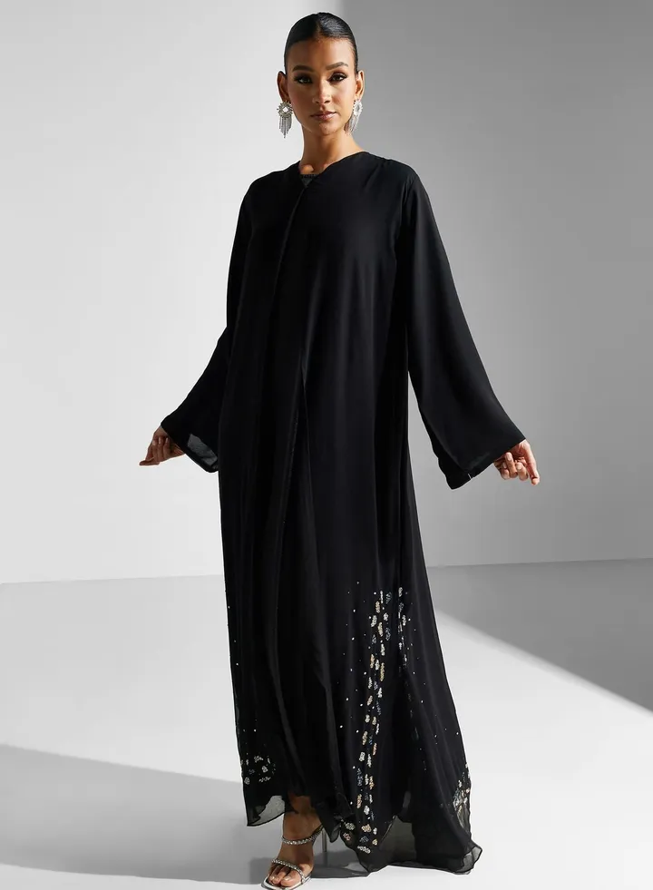Embellished Lace Detail Abaya