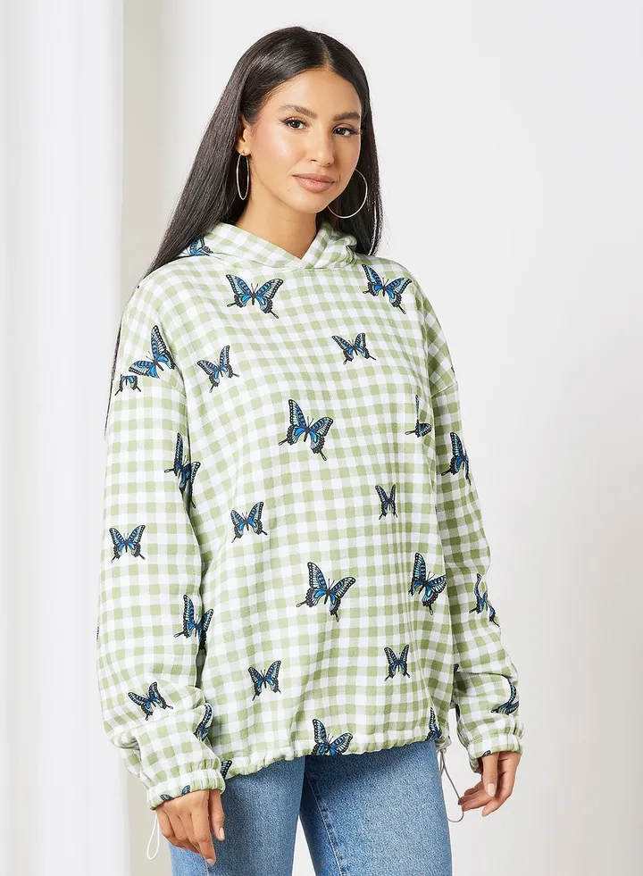 Maya Butterfly Hoodie White/Green