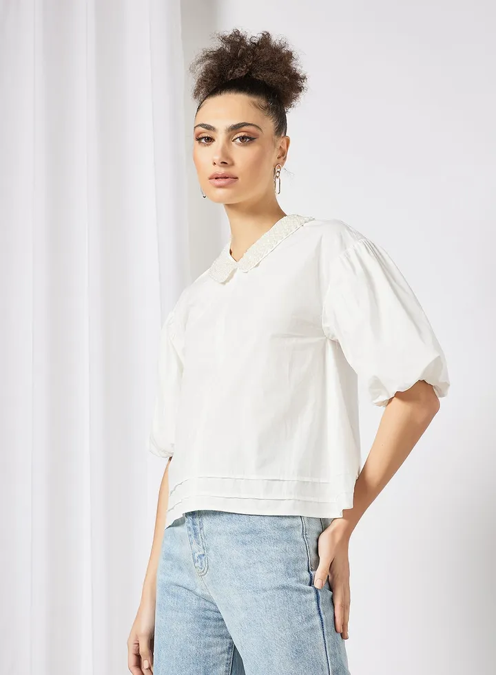 Embellished Collar Blouse White