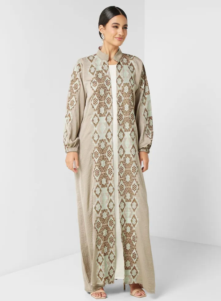 Embroidered Balloon Sleeve Abaya