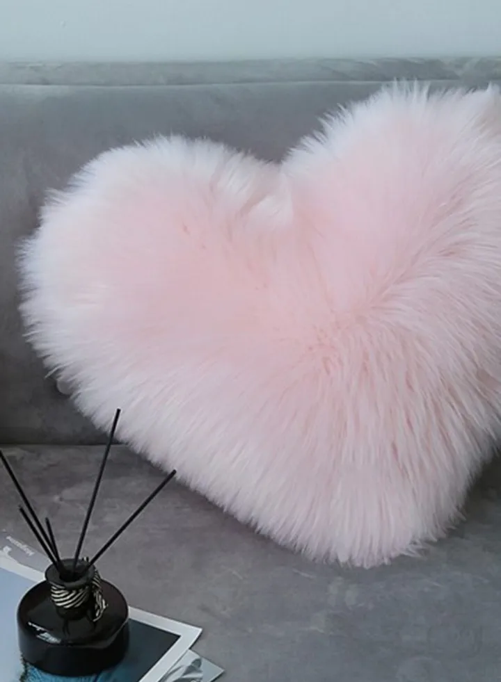 Faux Fur Heart Shaped Cushion With Insert 40Cm X 50Cm