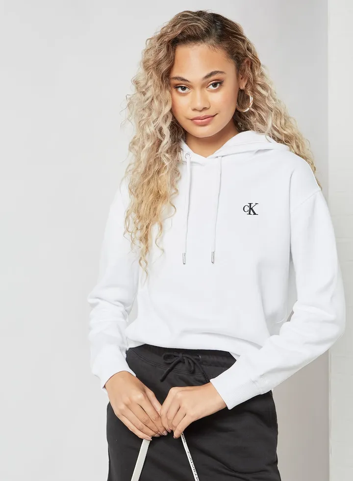 Cotton Blend Fleece Hoodie White