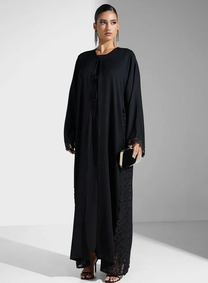 Embellished Lace Detail Abaya