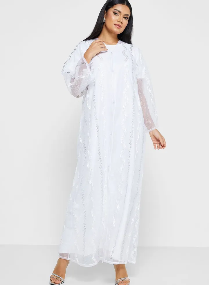Lace Shimmer Abaya With Sheila