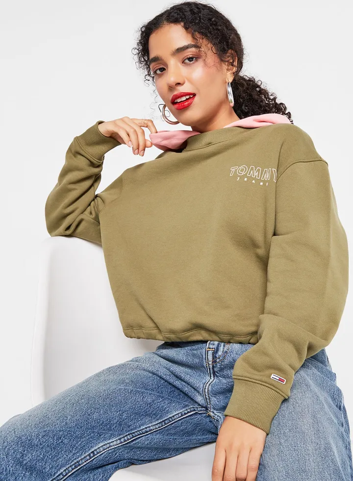 Long Sleeve Contrast Hoodie Green