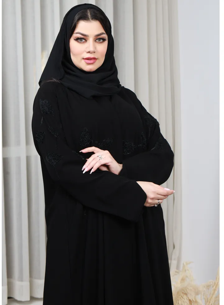 Black abaya with floral fabric