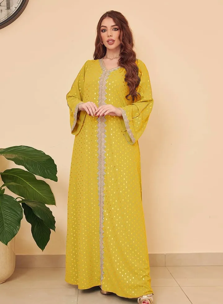 Women Luxury V-neck Polka Dots Robe Maxi Dresses Exclusive Styles Modern Stylish Abaya Middle East Arabic Banquet Wedding Party Dress Women's Festival Clothing