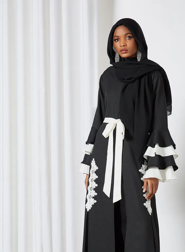 Tiered Ruffle Sleeve Abaya Black