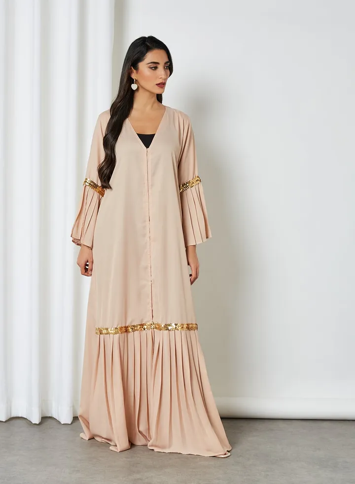 Pleat Detail Abaya Beige