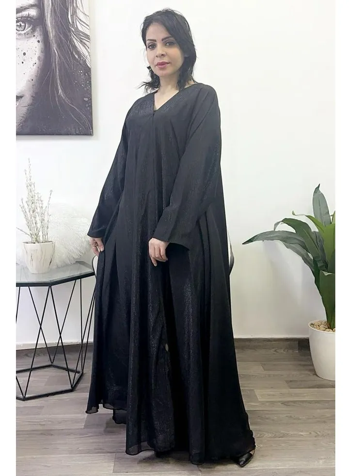 Abaya Shining Jorzet V-Neck Kuwait Closh Black