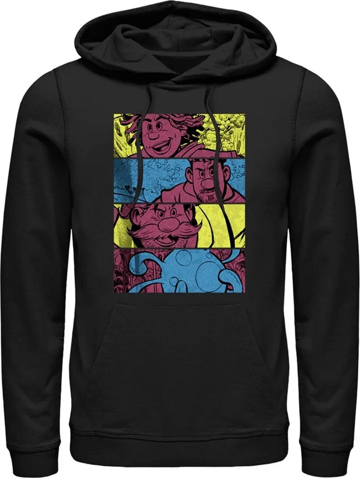 Men's Disney Strange World Clade Family Comic Strips Pull Over Hoodie - Black - 2X Large