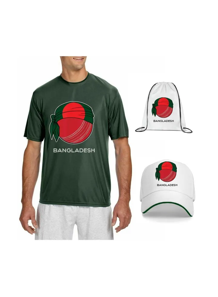 Bangladesh Unisex Sports Jersey Dry-Fit T-shirt for Adults, Drawstring Bag, Cap, and Scarf - Perfect for Bangladesh Cricket Fans
