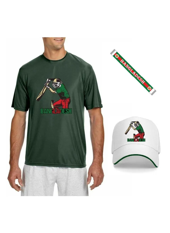 Bangladesh Unisex Sports Jersey Dry-Fit T-shirt for Adults, Drawstring Bag, Cap, and Scarf - Perfect for Bangladesh Cricket Fans