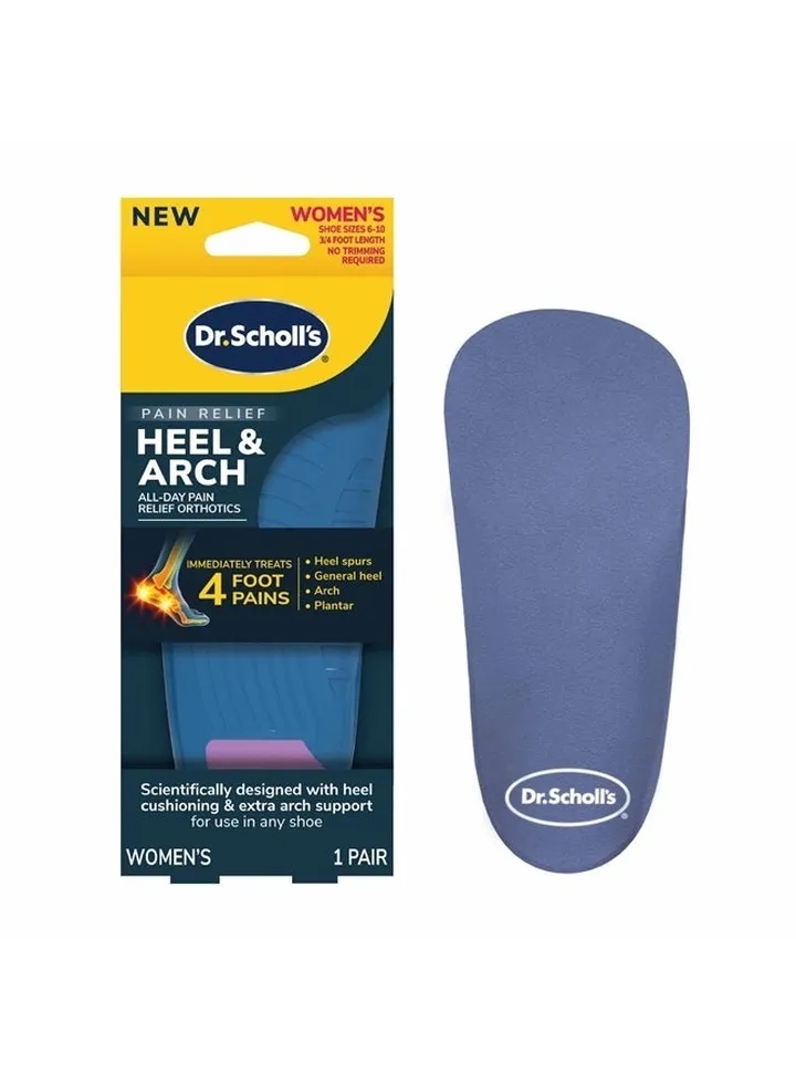 Heel & Arch All-Day Pain Relief Orthotic Insoles, ¾ Length Shoe Inserts, Women Size 6-10, 1 Pair