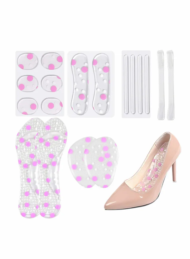 High Heel Pads, Gel Insoles Ball of Foot Cushion Pad, Anti-Slip Heel Grips Metatarsal Pads, Forefoot Shoe Cushion Silicone Insert Feet Protect Sticker for Women Shoes High Heel Pain Relief 18Pcs