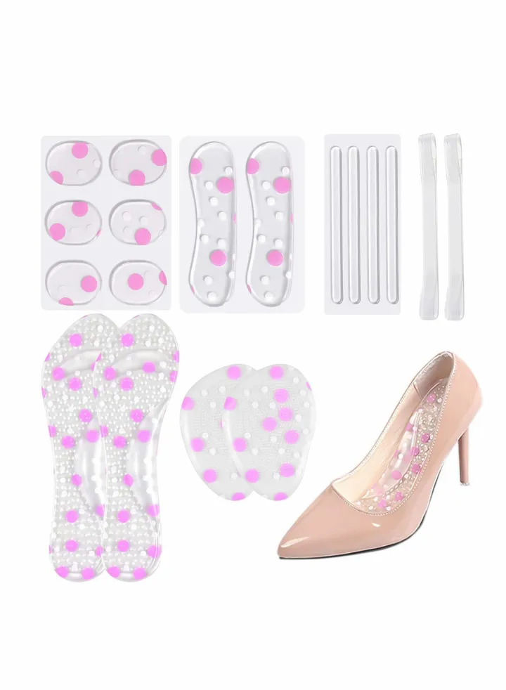 High Heel Pads, Gel Insoles Ball of Foot Cushion Pad, Anti-Slip Grips Metatarsal Forefoot Shoe Silicone Insert Feet Protect Sticker for Women Shoes Pain Relief 18Pcs
