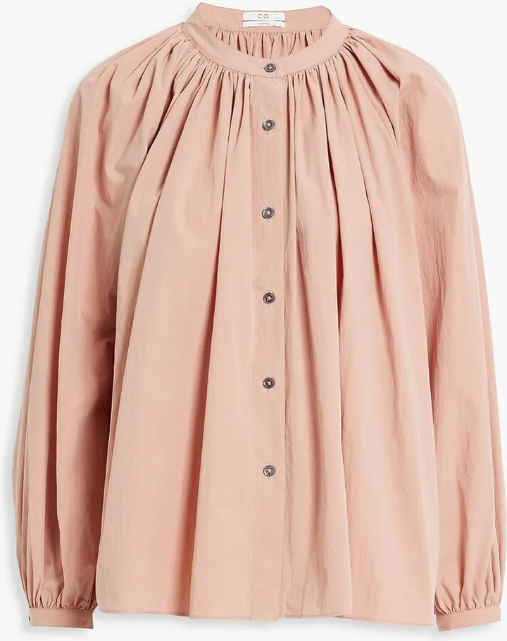 Gathered cotton-blend poplin shirt