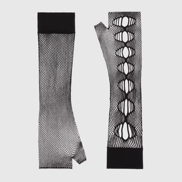 Long net gloves with cut-out detail