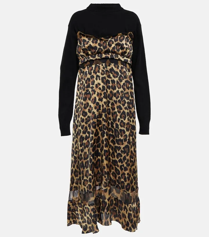 Leopard-print wool dress