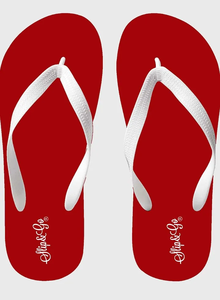 Men's Medical Slippers, Plain red, With A white Strap