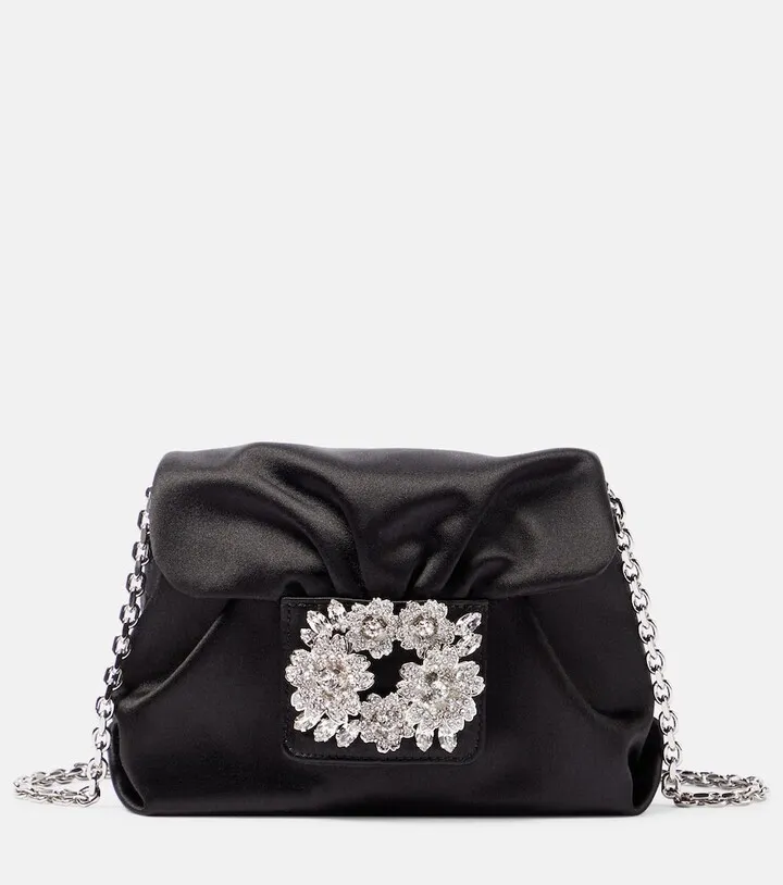 Bouquet embellished satin shoulder bag