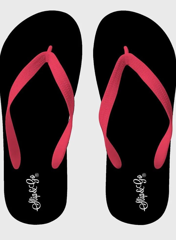 Men's Medical Slippers, Plain Black, With A red Strap