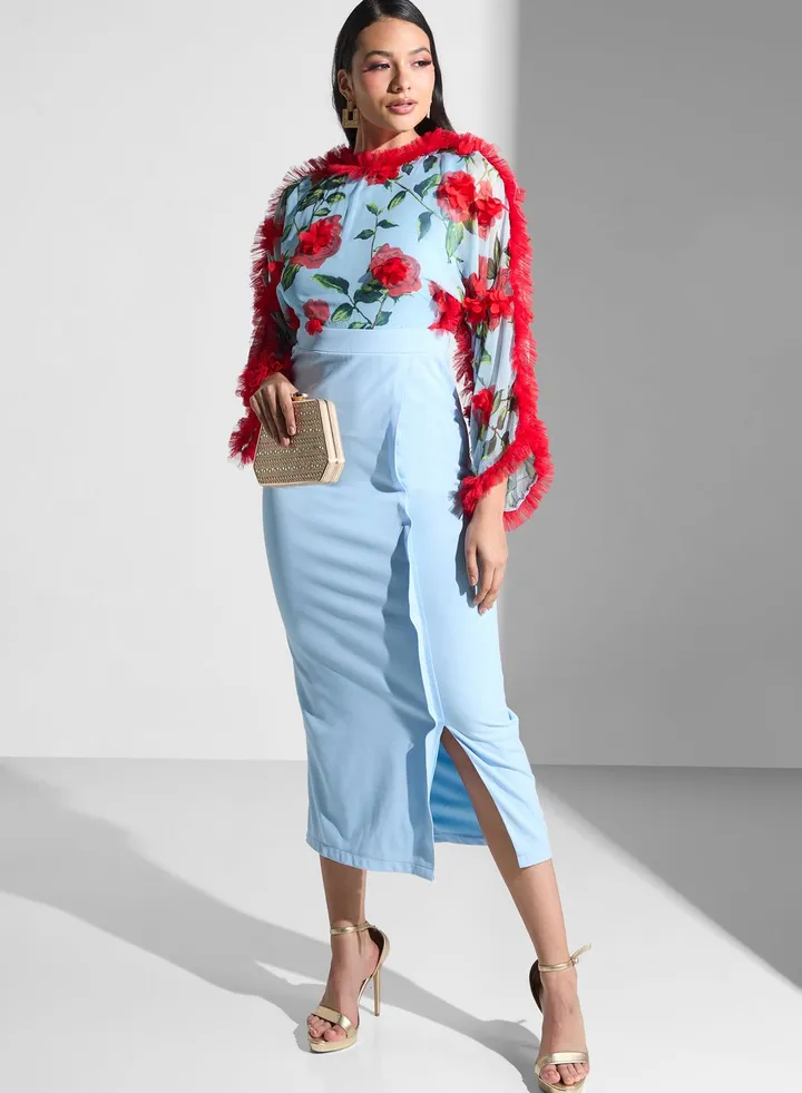 Floral Tulle Neck Dress