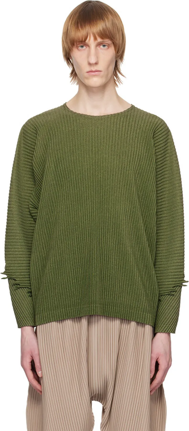 Homme Plissé Issey Miyake Green Serrate Long Sleeve T-Shirt