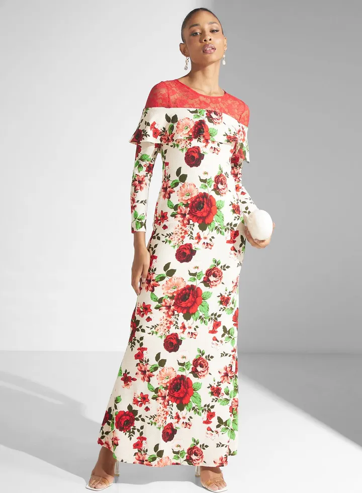 Printed Ruffle Sleeve Dress