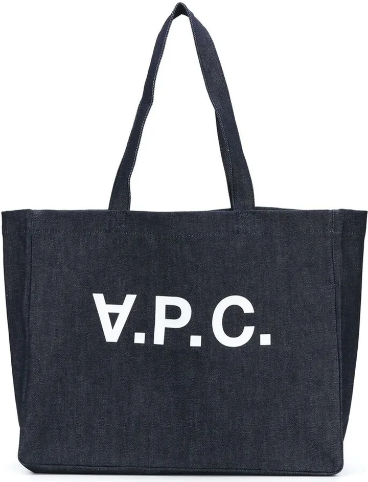 'daniela' Blue Shopper Bag With Logo Print In Cotton Denim Woman