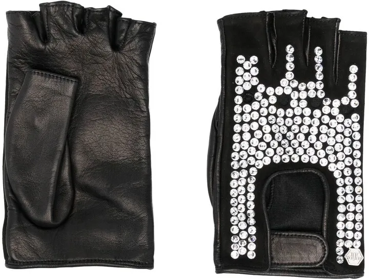 Crystal-Embellished Leather Gloves