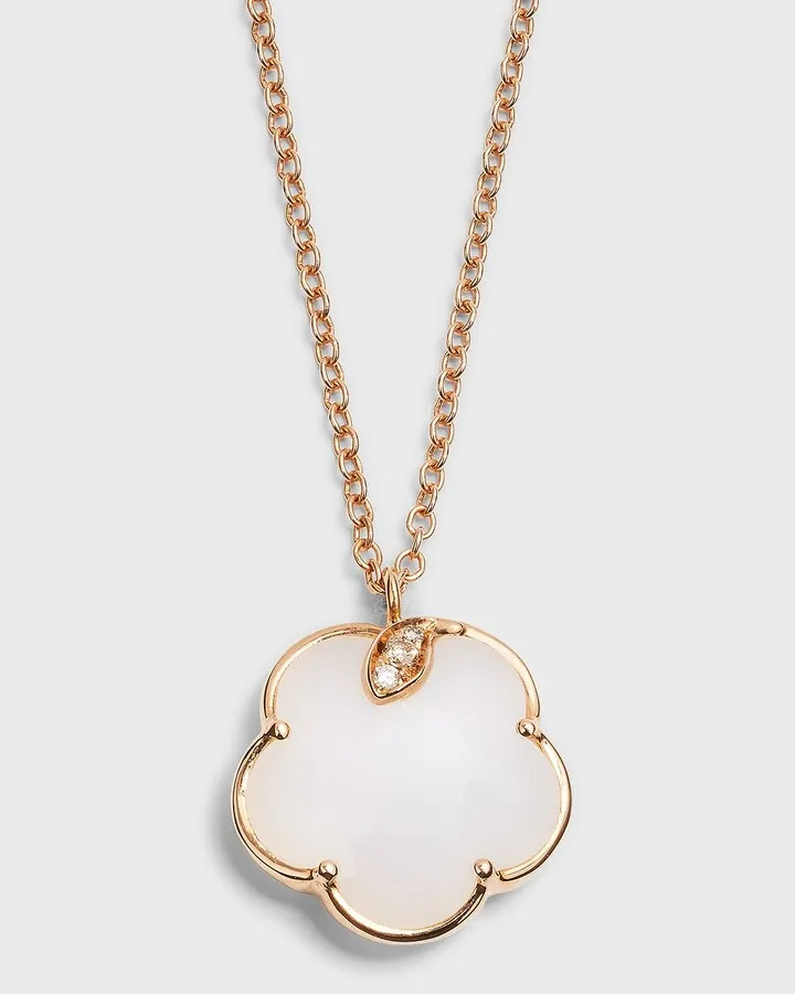 18k Rose Gold White Agate Floral Pendant Necklace with Diamonds