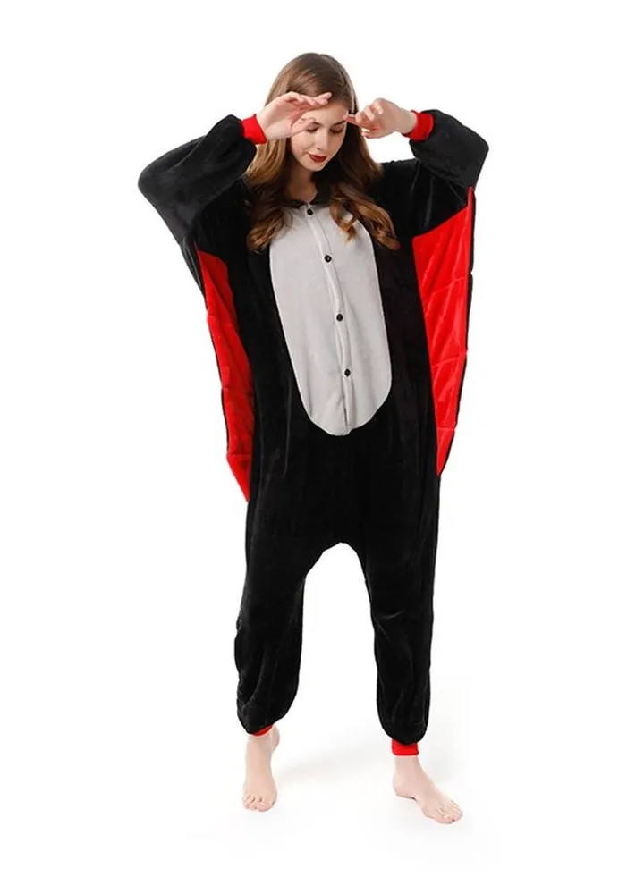 Bats Shaped Hooded Onesie Pajama Black