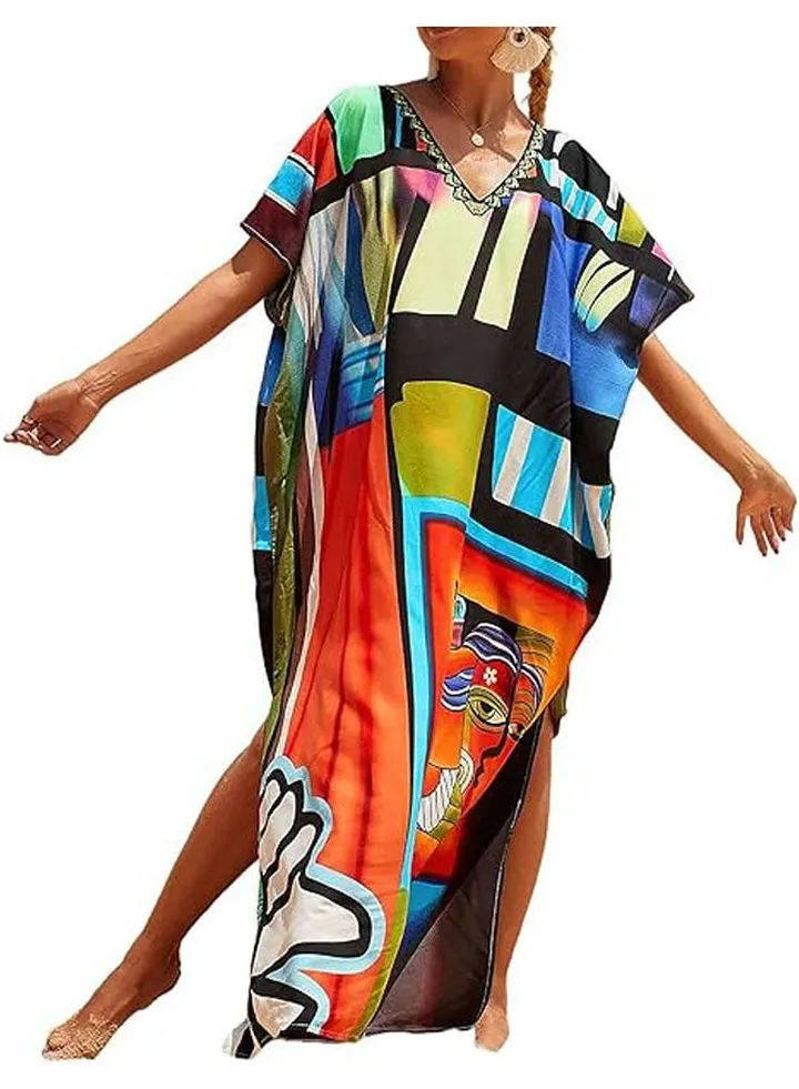 Women's ethnic print caft, nightdress, robe, beach skirt, swimsuit, covered swimsuit