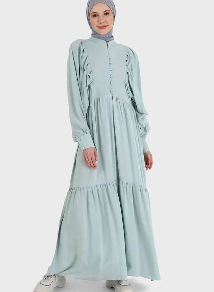 Balloon Sleeve Button Detail Dress