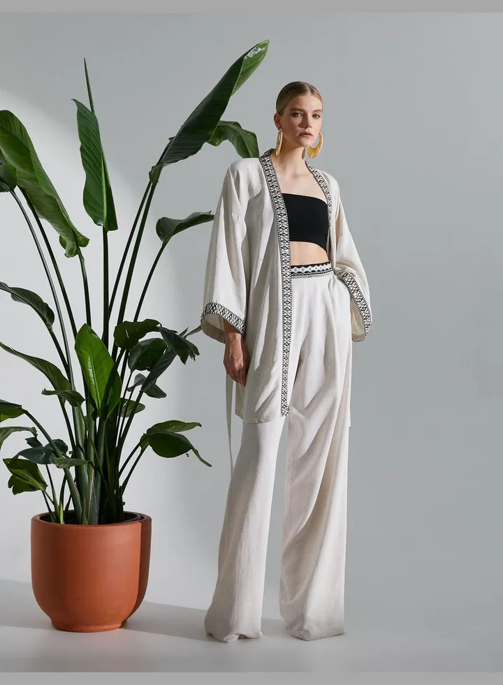 Ethnic Embellished Waistbanded Kimono