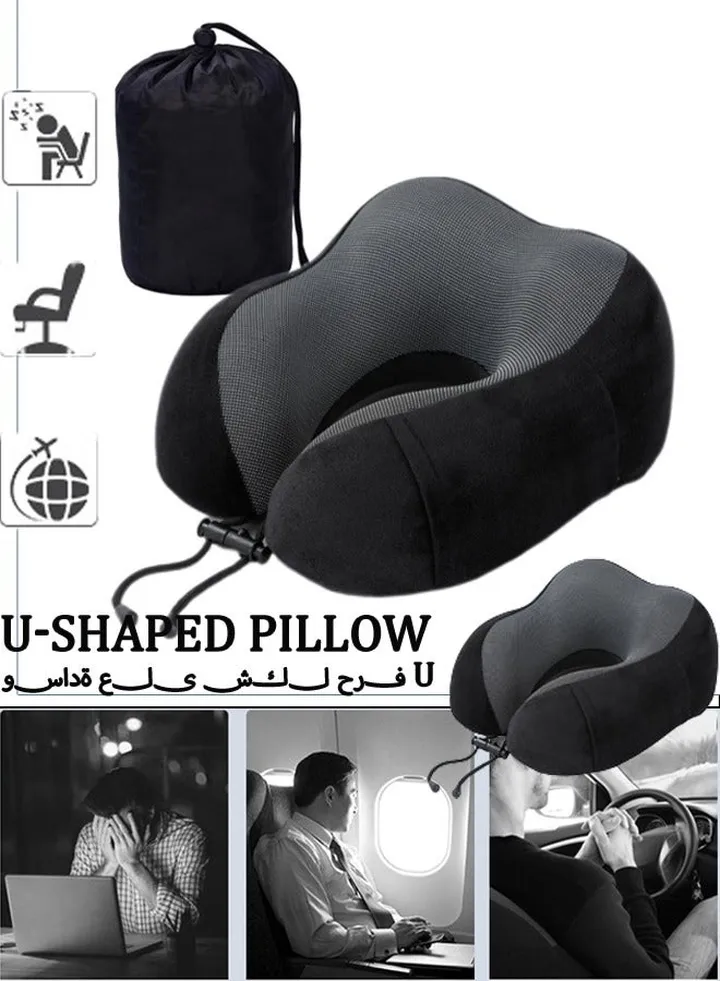 Travel Pillow Memory Foam Neck Pillow Airplane Neck Pillow Neck & Head Support Pillow with Storage Bag Suitable for Sleeping Rest(Grey)