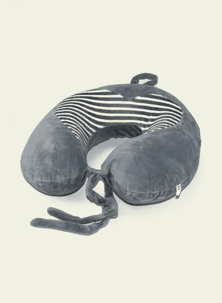 Head And Neck Support Travel Pillow Cotton Grey/White 34x27x10cm