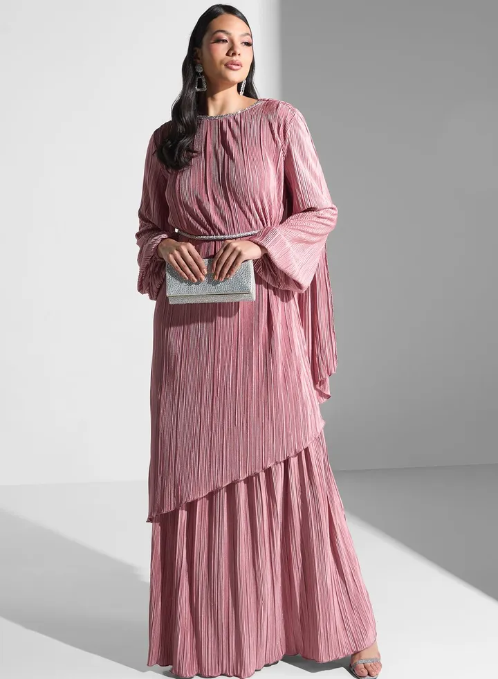 Plisse Belted Dress