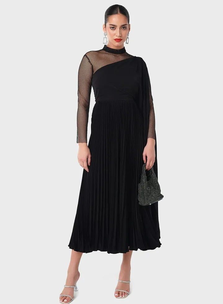 One Sided Pleated Cape Dress